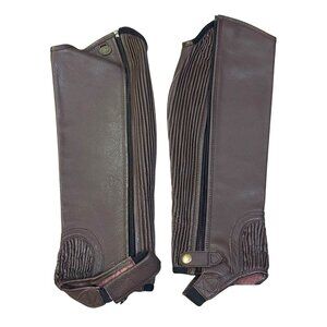 Ovation Stretch Rib Half Chaps Chocolate Medium Genuine Leather Riding Gear